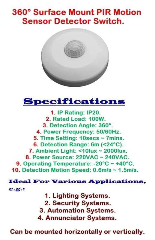 100 Packs Of Infrared Motion Sensor Switch PIR 360° Detection Range, AC220~240V. Collections Allowed