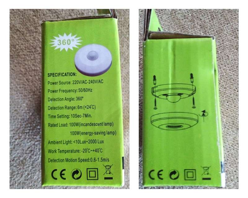 100 Packs Of Infrared Motion Sensor Switch PIR 360° Detection Range, AC220~240V. Collections Allowed