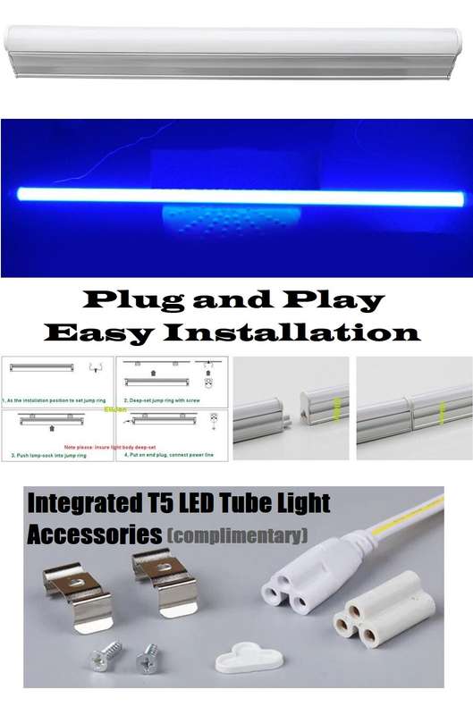 Blue LED Integrated T5 Tube Lights 1200mm 1.2m Complete With Brackets, Fittings. Collections Allowed