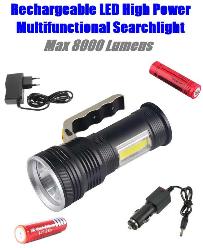 Multifunctional Rechargeable LED High Power Searchlight Emergency Torch. Collections Are Allowed.