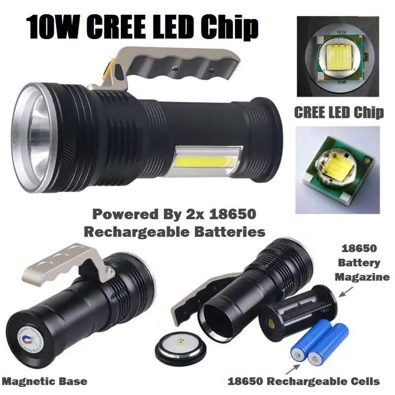 Multifunctional Rechargeable LED High Power Searchlight Emergency Torch. Collections Are Allowed.