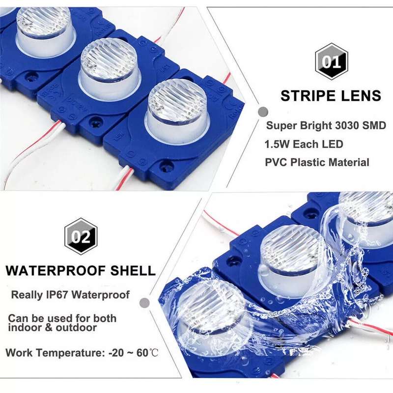 LED Light Modules: Waterproof Injection Moulded with Lens in Blue Light Colour. Collections Allowed.