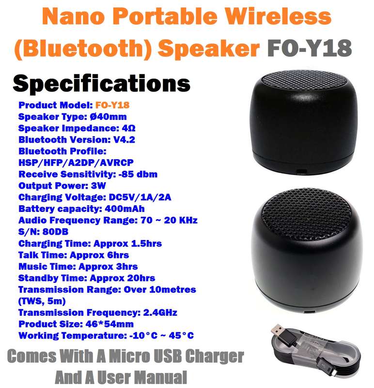 Nano Rechargeable Portable Wireless (Bluetooth) Speaker. Mini Portable Wireless. Collections Allowed