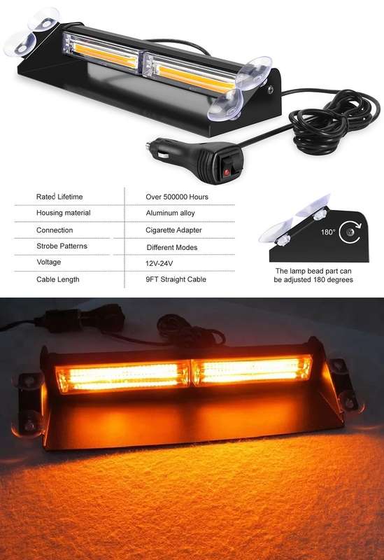 Flash Strobe Vehicle Windscreen Amber Orange Yellow COB LED Dash Light Bar. Collections Allowed.