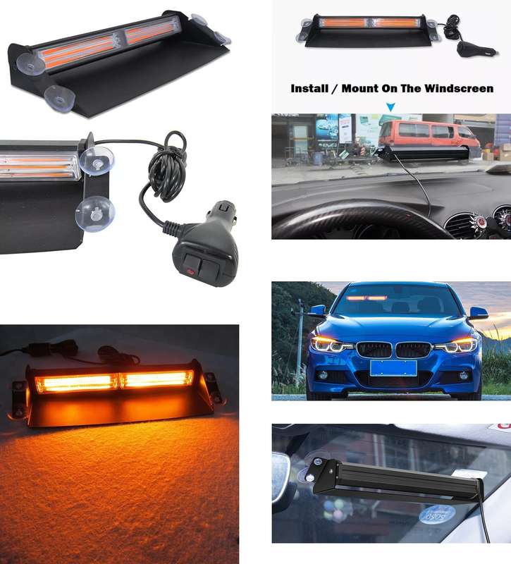 Flash Strobe Vehicle Windscreen Amber Orange Yellow COB LED Dash Light Bar. Collections Allowed.