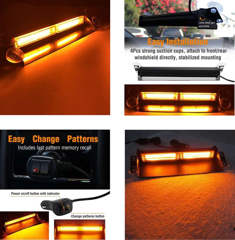 Flash Strobe Vehicle Windscreen Amber Orange Yellow COB LED Dash Light Bar. Collections Allowed.