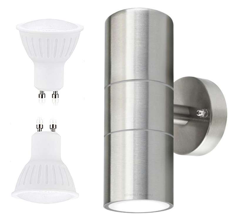 Stainless Steel Up Down Double Outdoor Wall Light Plus 2 LED Light Bulbs. Collections Are Allowed
