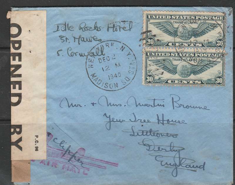 A SUPER COVER AS SHOWN AIRMAIL TO G.B. CENSOR TAPE APPLIED AND REDIRECTED LOOK SCAN X 2