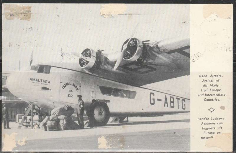 A LOVELY POST CARD SHOWING ARRIVAL OF MAIL RAND AIR PORT F.U LOOK SCAN