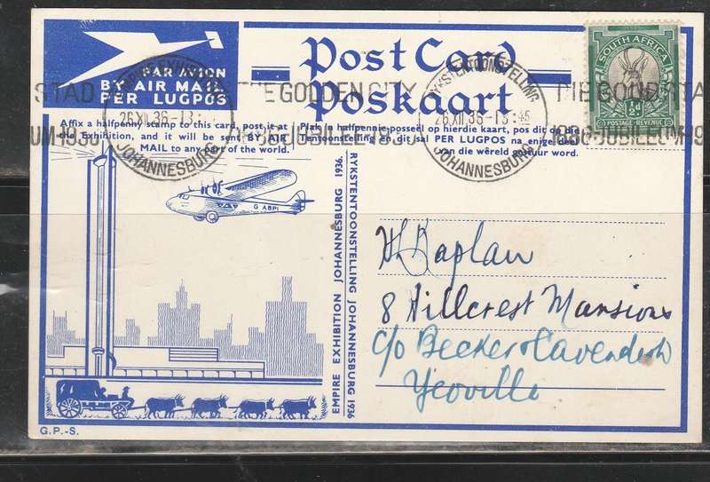 A LOVELY POST CARD SHOWING ARRIVAL OF MAIL RAND AIR PORT F.U LOOK SCAN