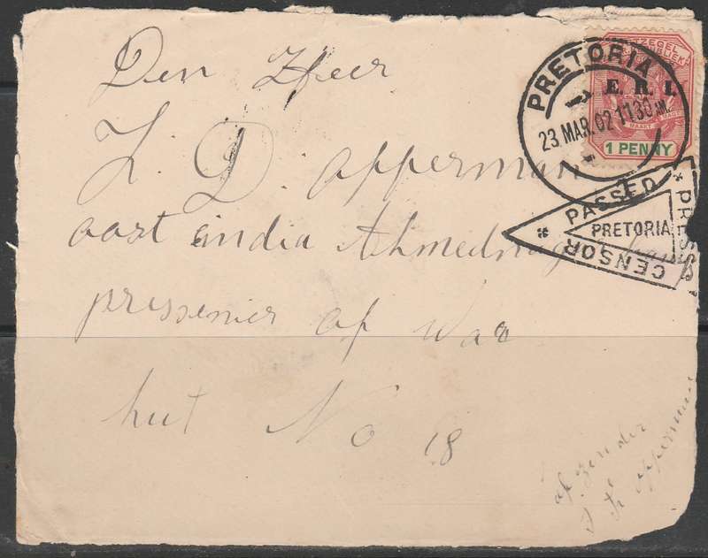 BOER WAR 1901 FRONT ONLY CENSORED MAILED TO INDIA PRISONER OF WAR LOOK SCAN