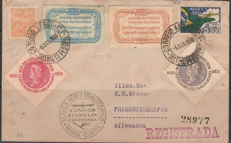 A LOVELY FLIGHT COVER FROM BRASIL TO GERMANY H.E. SIEGER ZEPPELIN 1936 LOOK SCAN X 2