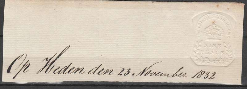 A EMBOSSED CAPE OF GOOD HOPE REVENUE 1832 9d  LOOK SCAN