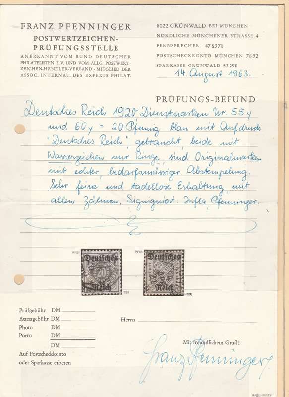 GERMANY WURTTEMBERG 1920 ISSUE Mi#55Y AND Mi#60Y INCORRECT W/M AND F.U. C/V R7.820.00 READ BELOW