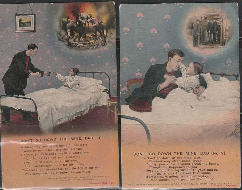 A SET OF 4  POST SONG CARDS DON'T GO DOWNTHE MINE DAD FRONT NO 2 MINT LOOK SCAN
