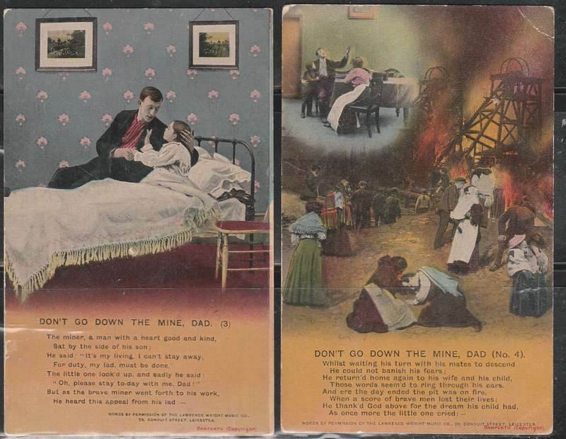 A SET OF 4  POST SONG CARDS DON'T GO DOWNTHE MINE DAD FRONT NO 2 MINT LOOK SCAN