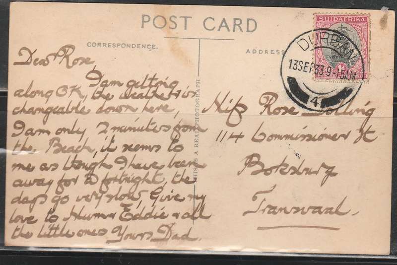 A LOVELY POST CARD PHOTO DURBAN CITY HALL F.U. LOOK SCAN 2