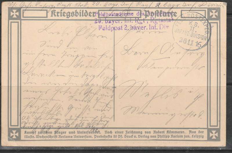 EARLY AIR CRAFT BOMMING A SUB POST CARD GERMAN FELD POSEXPED CACHET APPLIED  LOOK SCAN X 2