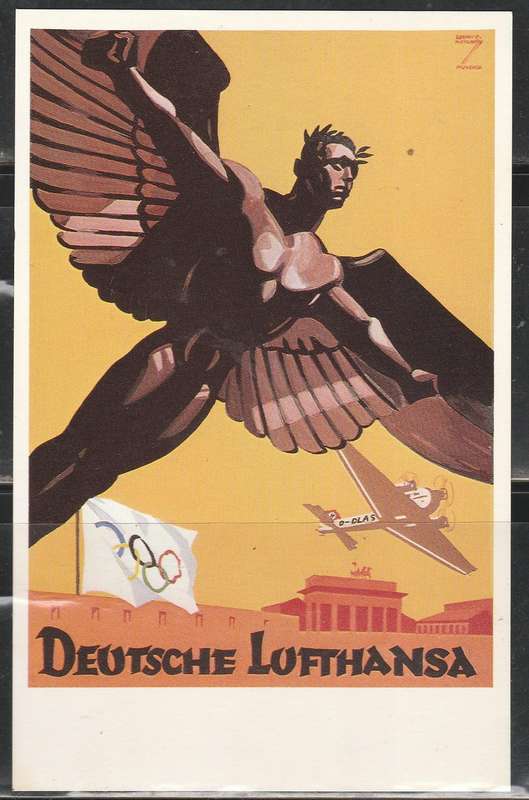 A LOVELY COLOUR PICTURE POST CARD DEUTSCHE LUFHANSA WITH OLYMPIC FLAG MINT LOOK SCAN
