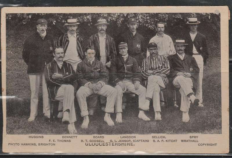 A LOVELY POST CARD SHOWING GLOUCESTERSHIRE CRICKET TEAM READ BELOW F.U LOOK SCAN