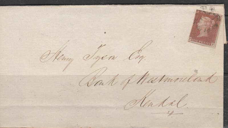 A 1d RED LIGHTLY BLUED FRANKED ON FOLDED LETTER HOLDER 1843 LOOK SCAN X 2