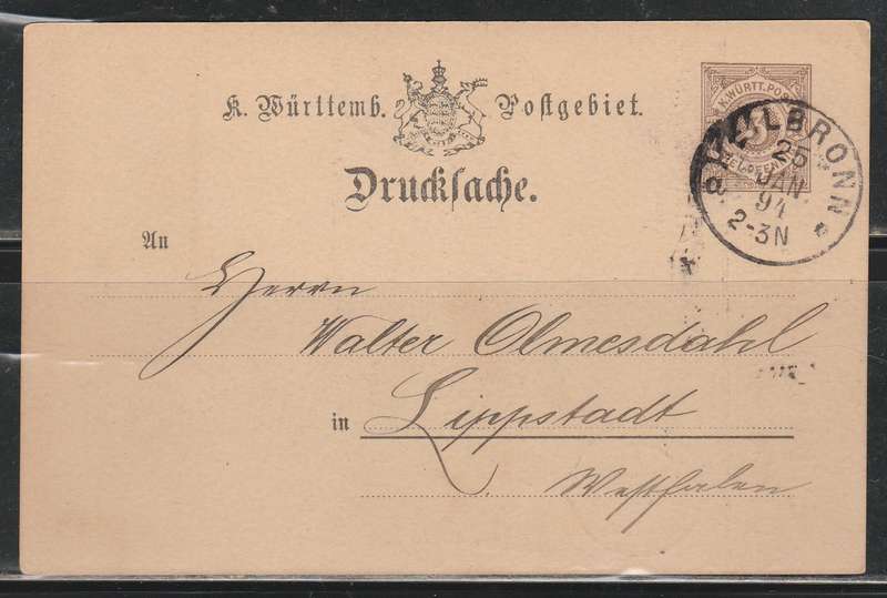 GERMAN POST CARD 1894 PRE PAID FROM HEILBRONN LOOK SCAN X 2