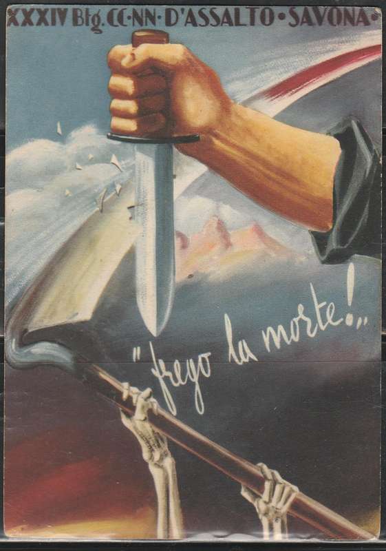 A POST CARD XXXIV BATTAGLIONE CC NN D'ASSALTO SAVONA WAR CARD 1942 LOOK SCAN X2