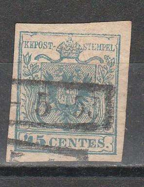 AUSTRIA LOMBARDY VENETIA 1854 45c BLUE VF C/V R1450.00 LOOK SCAN