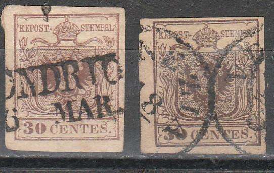 AUSTRIA LOMBARDY VENETIA 1854 30c BROWN SELECTION VF C/V R5,750.00 LOOK SCAN