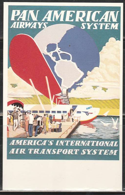 A LOVELY COLOUR PICTURE POST CARD PAN AMERICAN AIRWAYS  MINT LOOK SCAN