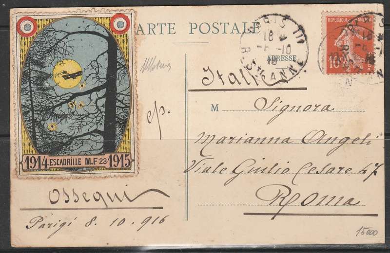 A PICTURE POST CARD FROM PARIS WITH A LABEL FRANKED AIR CRAFT BACK FISHING ON LAKE SCAN X 2