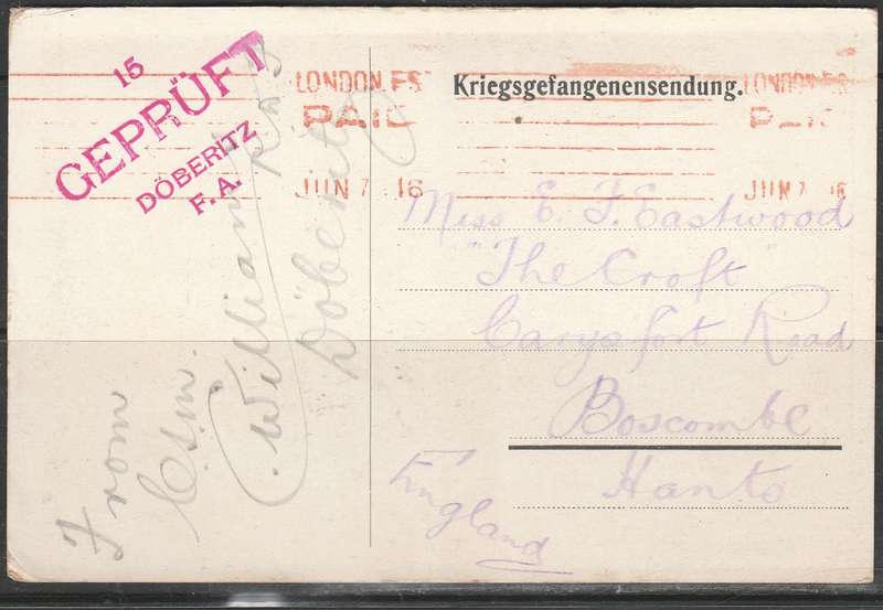 A PICTURE POST CARD GERMAN P.O.W. CENSOR STRIKE IN RED LOOK SCAN X 2