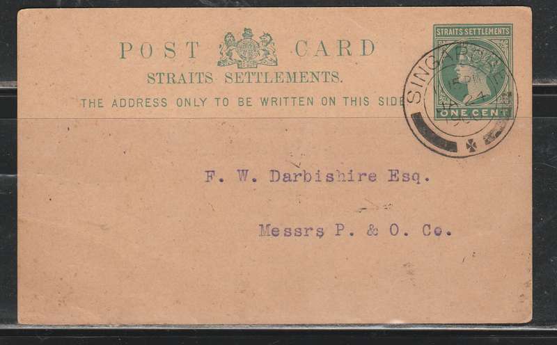 STRAITS SETTLEMENTS PRE PRINTED POST CARD 1900 SINGAPORE ROWING CLUB MAILED  LOOK SCAN X 2