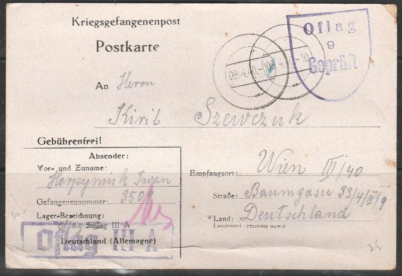A LOVELY POST CARD PRISONER OF WAR WITH CACHETS APPLIED AND CENSORED LOOK SCAN X 2