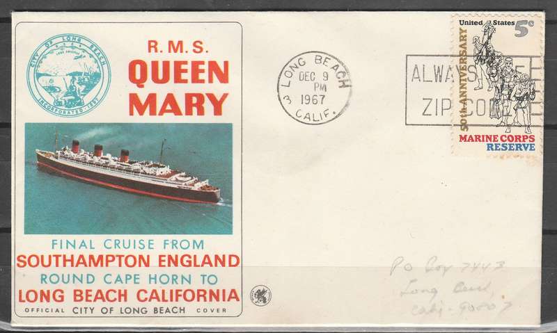 R.M.S, QUEEN MARY FINAL CRUISE FROM SOUTHAMPTON TO LONG BEACH CALIFORNIA COVER LOOK SCAN