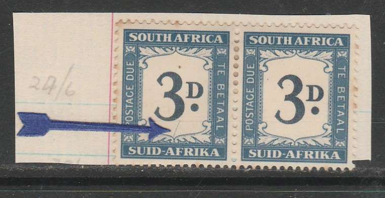 SOUTH AFRICA 1950 ISSUE SACC#40  PAIR WITH VARIETY LINE BOTTOM TO 3D HIGH C/V R??????? LOOK SCAN