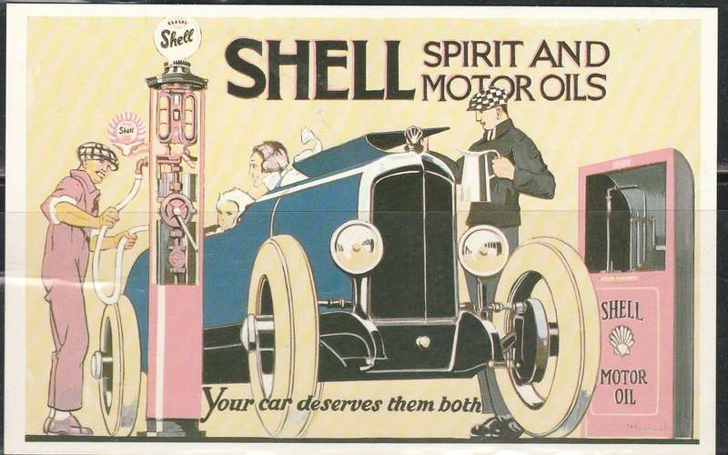 A LOVELY COLOUR PICTURE POST CARD SHELL SPIRIT AND MOTOR OILS  MINT LOOK SCAN