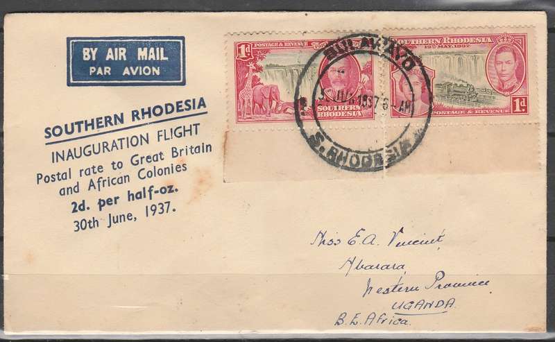 SOUTHERN RHODESIA INAUGURATION FLIGHT 1937 LOOK SCAN X 2