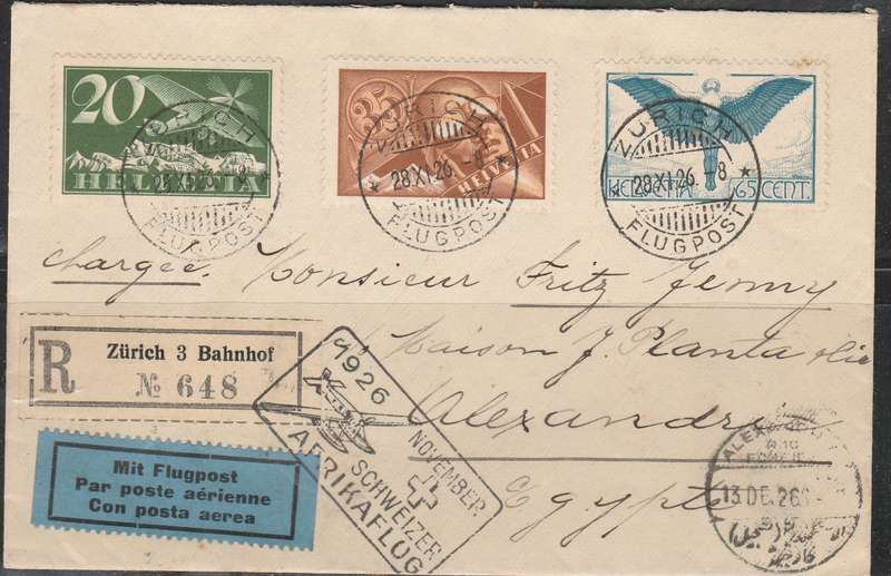 SWITZERLAND 1925 FLIGHT COVER WITH SUPER SWISS FRANKING PLUS CACHET LOOK BACK SCAN X 2