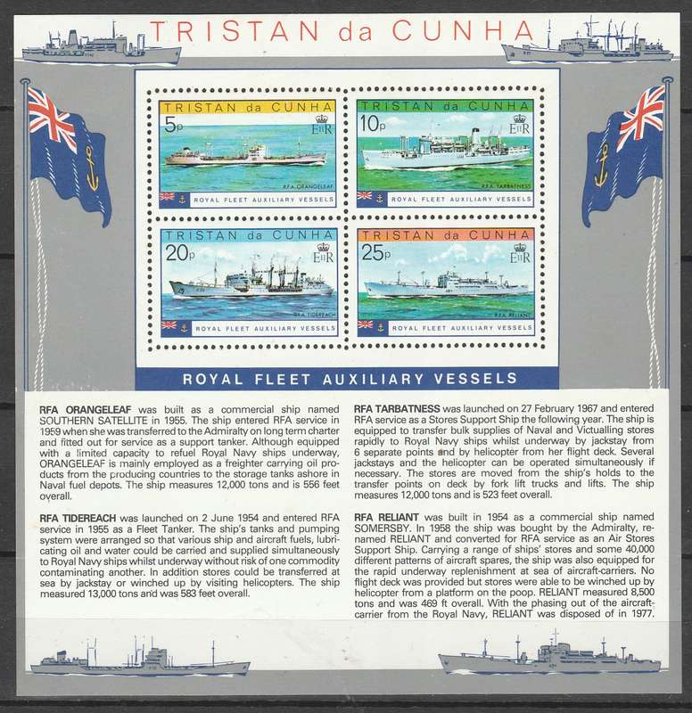 TRISTAN DA CUNHA 1978 MINI SHEET SHOWING SHIPS MINT LOOK SCAN