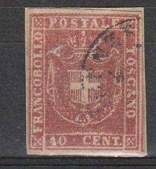 A LOVELY TOP STAMP ITALY TUSCANY 1860 #21 F.U. C/V 3250 EURO LOOK SCAN X 2