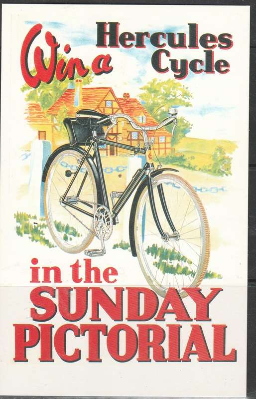 A LOVELY COLOUR PICTURE POST CARD WIN A HERCULES CYCLE MINT LOOOK SCAN