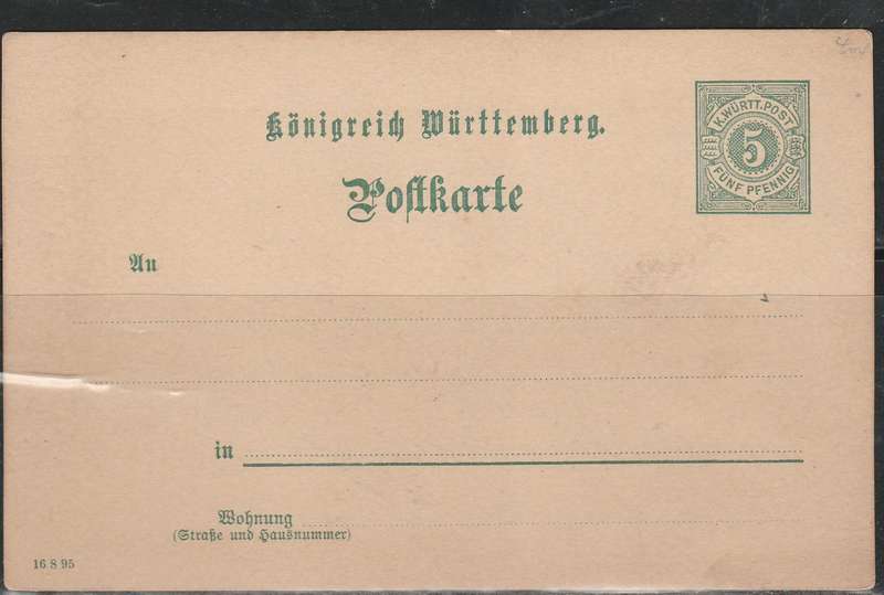 WURTTEMBERG POST CARD PREPRINTED MINT LOOK SCAN