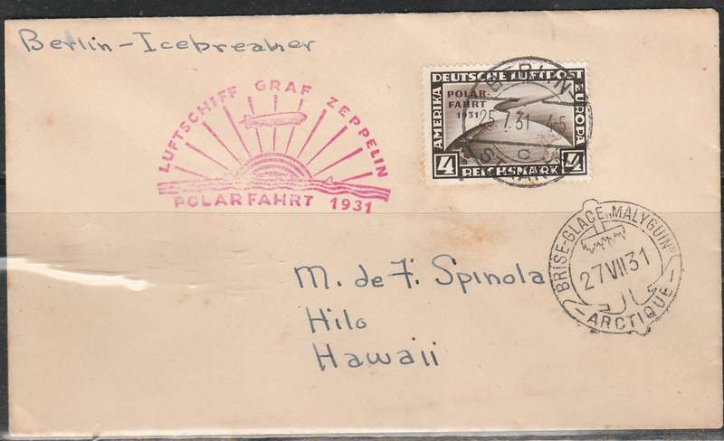 GERMAN DEUTSCHE LUFTPOST POLAR FLIGHT 1931 ICEBREAKER MALYGUIN TO HAWAII READ ON COVER LOOK SCAN X2