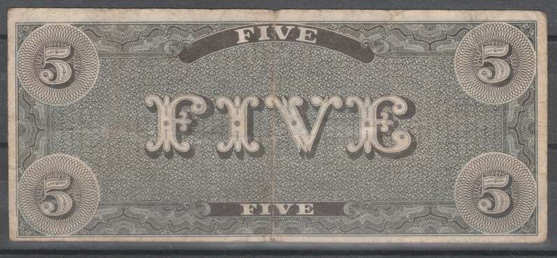 1861 CONFEDERATE STATES OF AMERICA $5 BANK NOTE RICHMOND FINE USED