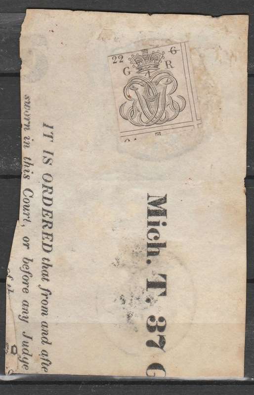 A GREAT BRITIAN REVENUE 10s EMBOSSED WITH TIN SEAL AND BACK STAMPED ON PIECE LOOK SCAN X 2