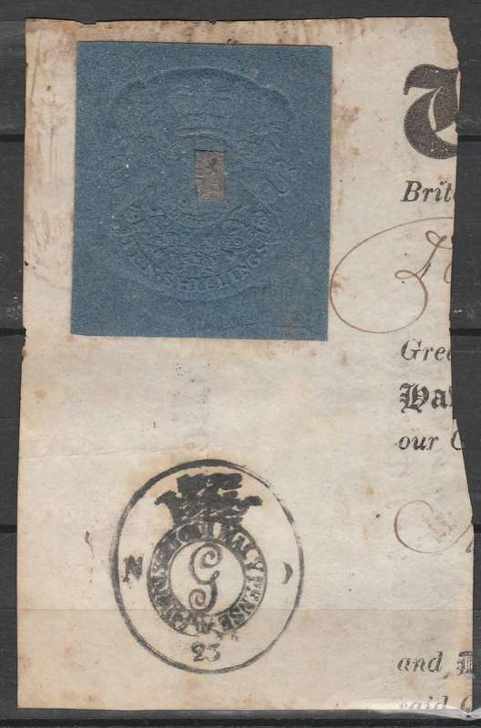 A GREAT BRITIAN REVENUE 10s EMBOSSED WITH TIN SEAL AND BACK STAMPED ON PIECE LOOK SCAN X 2