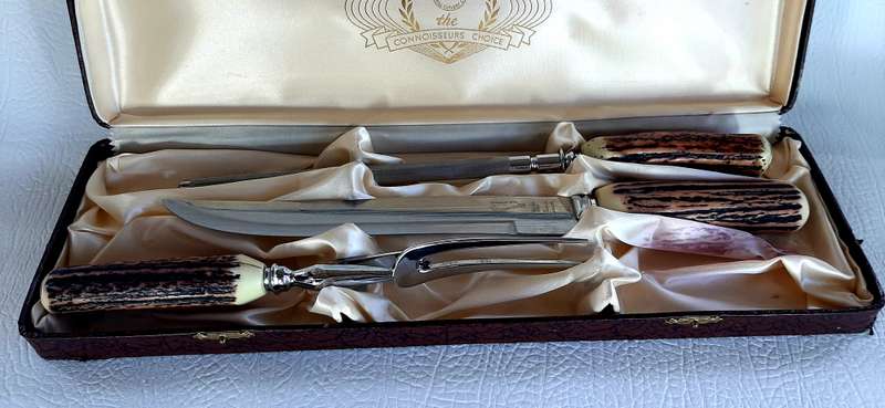 VINTAGE GLO HILL BONE HANDLE CARVING SET