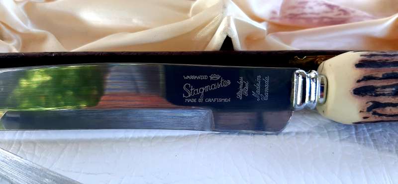 VINTAGE GLO HILL BONE HANDLE CARVING SET