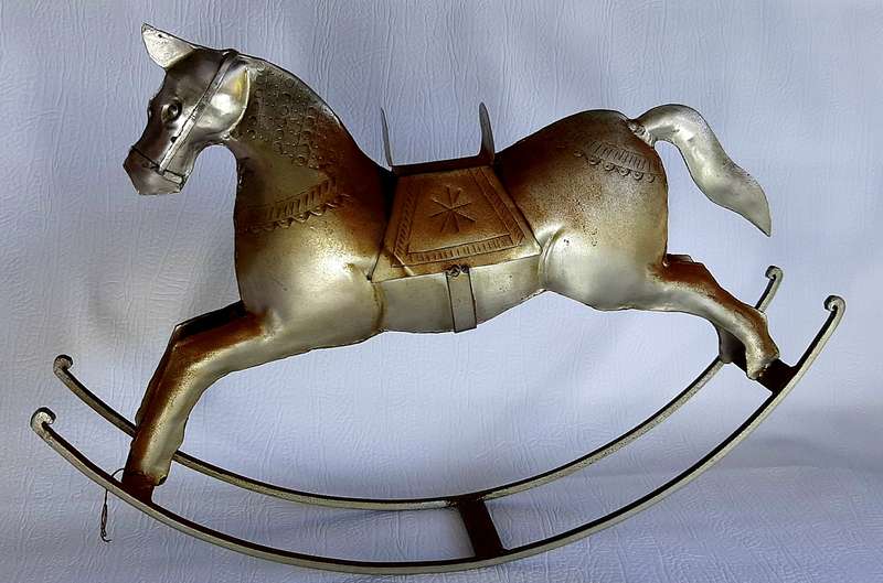 GORGEOUS VINTAGE TIN PLATE ROCKING HORSE